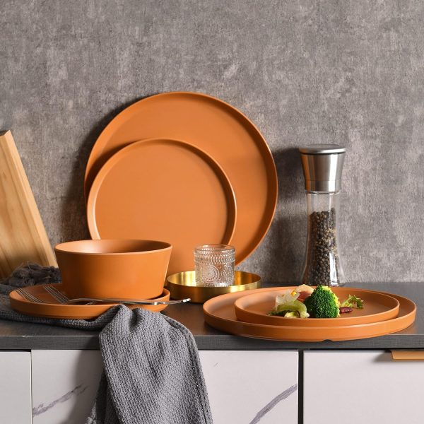 Melamine Dinnerware Sets, Dinnerware Sets For 4, 12pcs Plates And Bowls Sets Unbreakable Dishwasher Safe BPA Free (Sage Green)