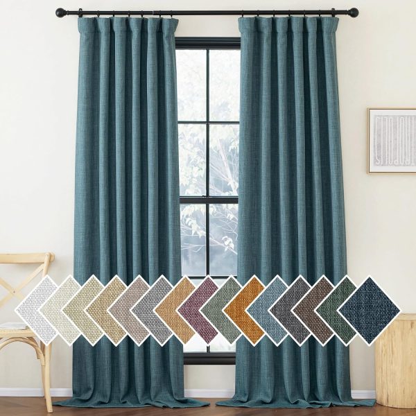 Faux Linen Curtains 90 inches Long for Doorway, Pinch Pleated Thick Room Darkening Window Treatments Noise Reducing Privacy for Living Room/Bedroom, Natural, W34 x L90, 2 Panels