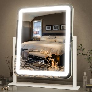 91eJpHO1w1L._AC_SL1500 Vanity Mirror with Lights - 15"x12.6" LED Lighted Makeup Mirror, Large Makeup Mirror with Lights, Touch Screen with 3-Color Lighting, Dimmable, for Vanity Desk Tabletop, Bedroom