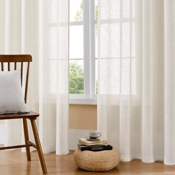 Linen Curtains 2 Panel Set,Light Filtering, Ivory on Linen Curtains 96 Inch Curtains for Living Room, Cream Drapes 96 Inches Long Rod Pocket Back Tab Curtains (96" L x 52" W)