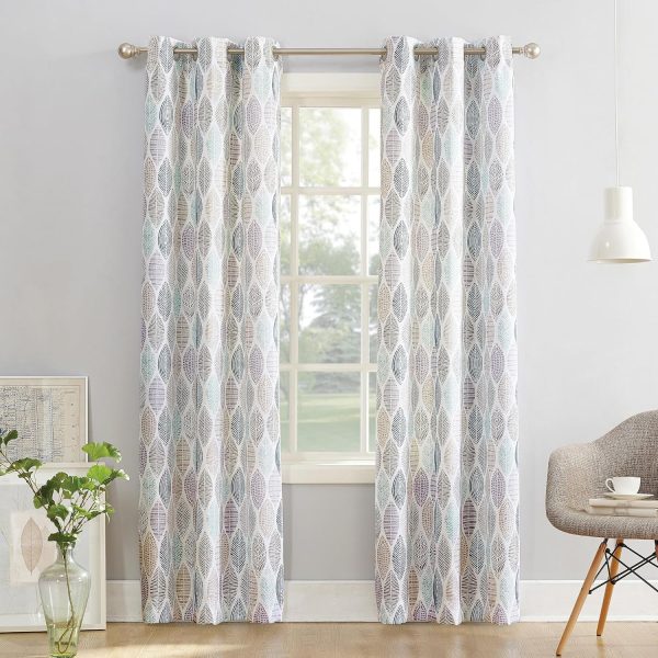 91gBfDdljLL._AC_SL1500 Leaf Print Semi-Sheer Grommet Curtain Panel, 40" x 84, White