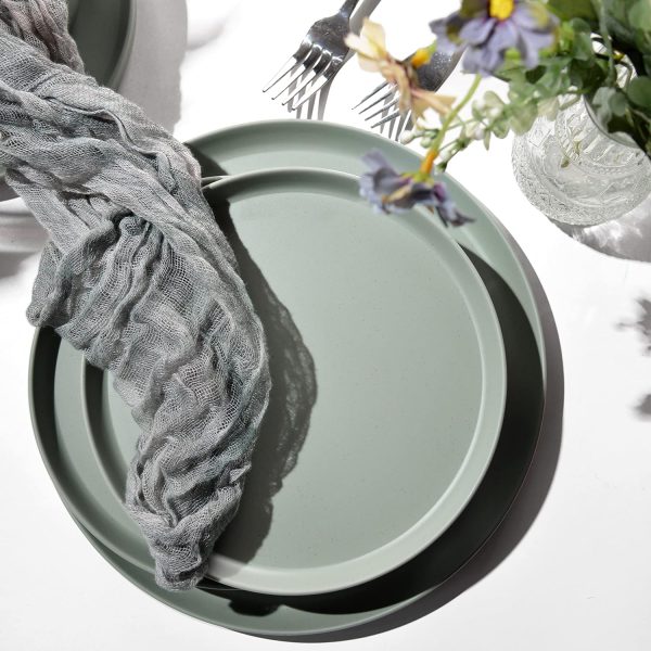 Melamine Dinnerware Sets, Dinnerware Sets For 4, 12pcs Plates And Bowls Sets Unbreakable Dishwasher Safe BPA Free (Sage Green)