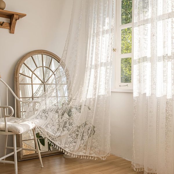 91lIYlYJukL._AC_SL1500 Curtains 63 Inches Long, Bohemian Linen Style Textured Curtains with Tassels for Bedroom, Semi Blackout Farmhouse Drapes, Rod Pocket Window Treatments 2 Panels, 52" x 63", Olive Green