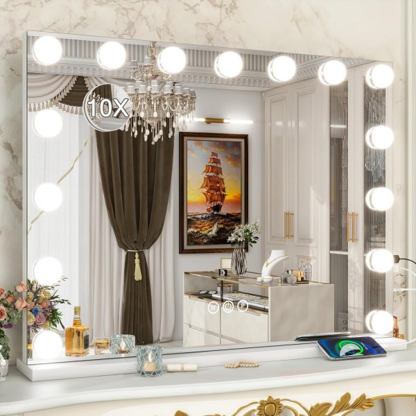 Vanity Mirror with Lights - 15"x12.6" LED Lighted Makeup Mirror, Large Makeup Mirror with Lights, Touch Screen with 3-Color Lighting, Dimmable, for Vanity Desk Tabletop, Bedroom