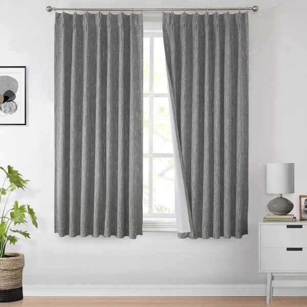 Natural Full Blackout Curtains Linen Blended Darkening Window Curtains 84 inch for Living Room Bedroom Thermal Insulated Pinch Pleat Drapes with Hooks 2 Panel 40"Wx84"L