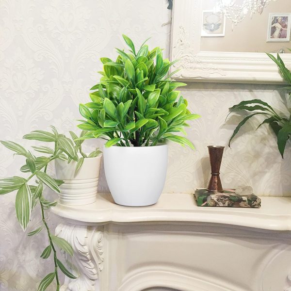 91rWOJsyS8L._AC_SL1500 rtificial Potted Plants Mini Fake Plants in Pots, 4 Pack Medium Eucalyptus Potted Faux Decorative Grass Plant with White Plastic Pot for Home Decor, Indoor, Office, Desk, Table Decoration
