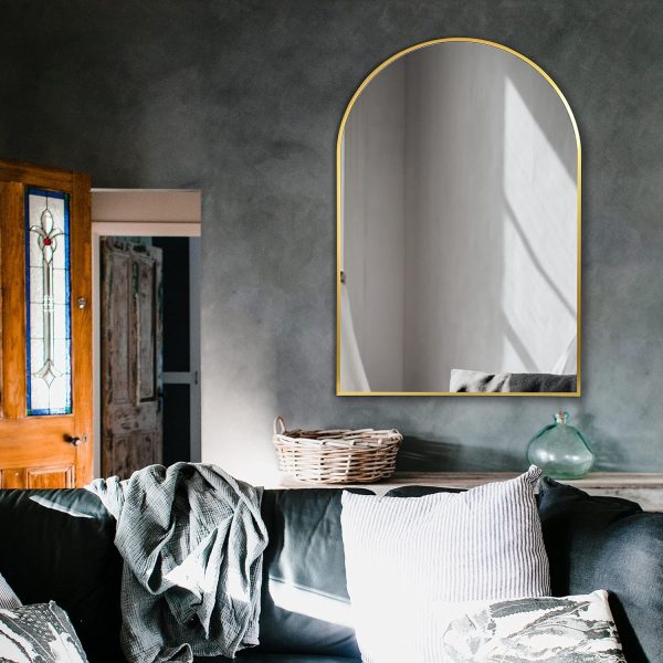 91rrTKW9ZqL._AC_SL1500 Arched Wall Mirror for Bathroom,Mirrors for Wall,24''x36'',Vanity Mirror for Bedroom Dresser, Entryway, Living Room, Metal Frame (36''x24'',Gold)