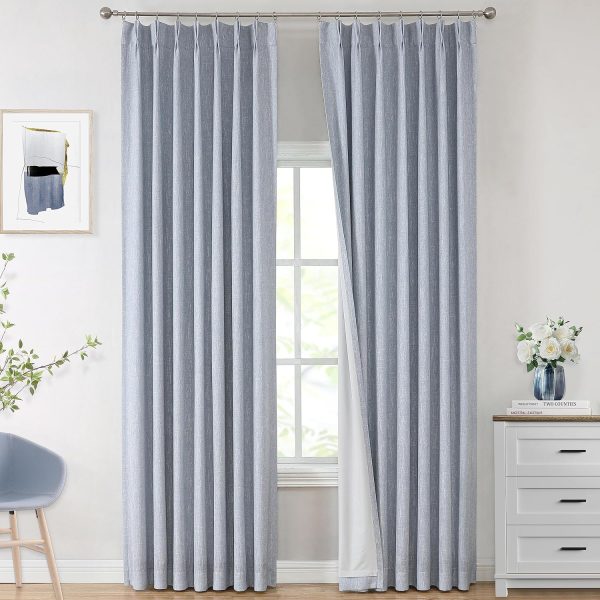 Natural Full Blackout Curtains Linen Blended Darkening Window Curtains 84 inch for Living Room Bedroom Thermal Insulated Pinch Pleat Drapes with Hooks 2 Panel 40"Wx84"L
