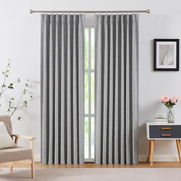 91vP-u6T7KL._AC_SL1500 Linen Blended Pinch Pleated Drapes,Blackout and Thermal Insulated Noise Reducing Pleated Curtains for Bedroom Nursery,Backtab 108 Inches with 9 Hooks,40"x108", 1 Panel,Natural Beige