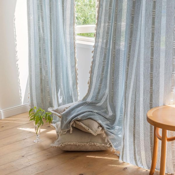 91ydHeU6y0L._AC_SL1500 Boho Curtains Semi-Blackout Window Curtains 84 Inch 2 Pannels for Living Room, Linen Tassels Farmhouse Curtains with Embroidery for Bedroom Rod Pocket Draperies 52" W x 84" L,Off White