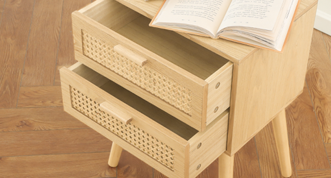 rattan nightstand with rattan drawers
