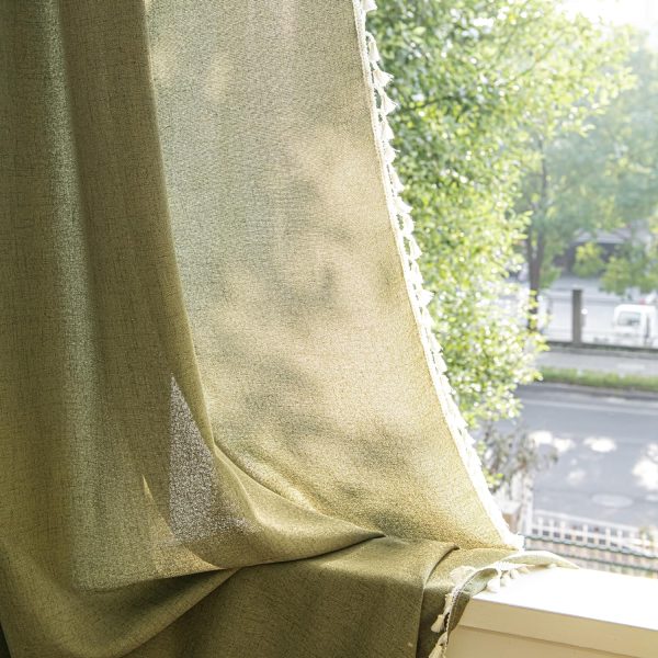 A1UgpA8LMOL._AC_SL1500 Curtains 63 Inches Long, Bohemian Linen Style Textured Curtains with Tassels for Bedroom, Semi Blackout Farmhouse Drapes, Rod Pocket Window Treatments 2 Panels, 52" x 63", Olive Green