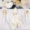 Gold Plastic Plates with Disposable Silverware, Gold Cutlery with White Handle