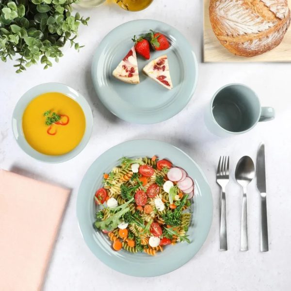 Dinner Plate Set Free Shipping Restaurant Plates 16-Piece Blue Stoneware Dinnerware Set Ceramic Dishes to Eat Tableware Dish Bar