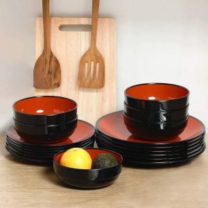 Dinnerware-Sets-Service-for-6-Melamine-Dinner-Plates-and-Bowls-Set-18-Piece-Dishes-Set-Red Dinnerware Sets Service for 6, Melamine Dinner Plates and Bowls Set, 18-Piece Dishes Set (Red & Black)