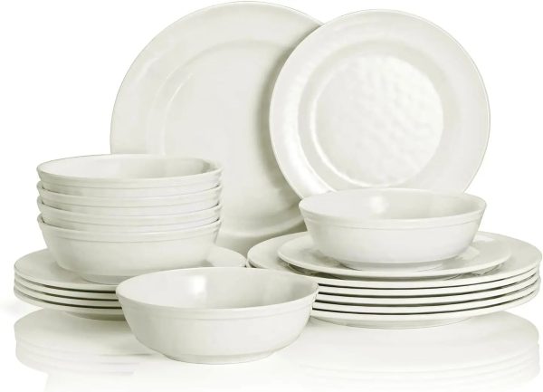 Dinnerware Sets Service for 6, Melamine Dinner Plates and Bowls Set, 18-Piece Dishes Set (Red & Black)