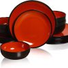 Dinnerware Sets Service for 6, Melamine Dinner Plates and Bowls Set, 18-Piece Dishes Set (Red & Black)