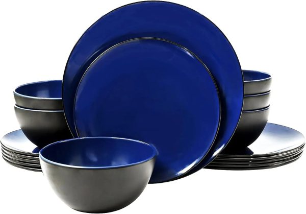 Dinnerware Sets Service for 6, Melamine Dinner Plates and Bowls Set, 18-Piece Dishes Set (Red & Black)