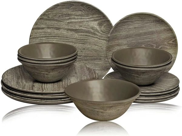 Dinnerware Sets Service for 6, Melamine Dinner Plates and Bowls Set, 18-Piece Dishes Set (Red & Black)