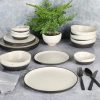 Double Bowl Dinnerware Set, Service for 4 (16pcs), White and Black