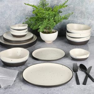 Gibson-Elite-Rhinebeck-Double-Bowl-Dinnerware-Set-Service-for-4-16pcs-White-and-Black Double Bowl Dinnerware Set, Service for 4 (16pcs), White and Black