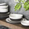 Double Bowl Dinnerware Set, Service for 4 (16pcs), White and Black