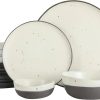 Double Bowl Dinnerware Set, Service for 4 (16pcs), White and Black
