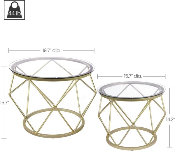 Gold-Coffee-Table-Round-End-Table-Set-of-2-Coffee-Table-with-Metal-Frame-and-Tempered_b9834be3-0fbb-4bc4-bbac-dba8dca6de11 Gold Coffee Table, Round End Table Set of 2, Coffee Table with Metal Frame and Tempered Glass Top, Modern Accent Side Table