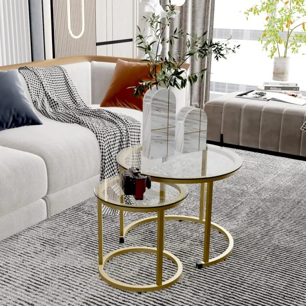 Gold-Nesting-Coffee-Table-Set-of-2-Small-Glass-Round-Nesting-Tables-for-Living-Room-Bedroom_4260c41d-87b5-4441-be81-40661f61f754 Gold Nesting Coffee Table Set of 2, Small Glass Round Nesting Tables for Living Room Bedroom, Accent Tea Table with Metal Frame