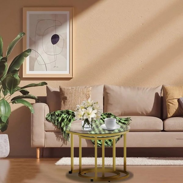 Gold-Nesting-Coffee-Table-Set-of-2-Small-Glass-Round-Nesting-Tables-for-Living-Room-Bedroom_b14cd37d-a324-4d8a-b467-f9a2878086f9 Gold Nesting Coffee Table Set of 2, Small Glass Round Nesting Tables for Living Room Bedroom, Accent Tea Table with Metal Frame