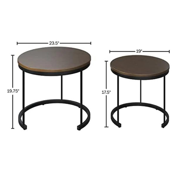 Industrial-Woodgrain-Round-Coffee-Table-Set-Nesting-End-Tables-Living-Room-Office-Craft-Display-Snack-Plate_b34e67cf-0911-4e95-a8f8-1d0a9b29781c Industrial Woodgrain Round Coffee Table Set Nesting End Tables Living Room Office Craft Display Snack Plate Spot Brown Walnut