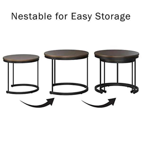 Industrial-Woodgrain-Round-Coffee-Table-Set-Nesting-End-Tables-Living-Room-Office-Craft-Display-Snack-Plate_c7045db7-10bd-4867-baa1-9872e3f47236 Industrial Woodgrain Round Coffee Table Set Nesting End Tables Living Room Office Craft Display Snack Plate Spot Brown Walnut