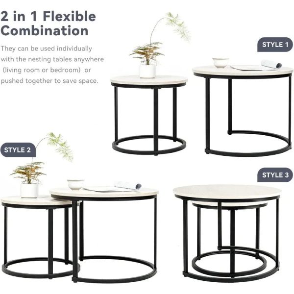 Miereirl-Round-Nesting-Coffee-Table-Circle-Accent-Tables-for-Small-Spaces-Side-End-Set-of-2_304805bb-f549-476e-a631-4527123079a2 Round Nesting Coffee Table Circle Accent Tables for Small Spaces Side End Set of 2 Living Room Balcony Office