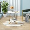 Modern Faux Marble End Table with Dual-Layer Storage Small Coffee Accent Table Living Room White and Gold Hairpin Legs Sturdy