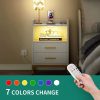 Night Stand with LED Lights and Charging Station, End Bedside Table with 2 Drawers, Open Storage, USB Ports and Outlets