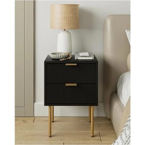 Nightstand-Small-Bedside-Table-with-Gold-Frame-Black-Night-Stand-Bedside-Furniture-End-Table-with-Two Nightstand,Small Bedside Table with Gold Frame,Black Night Stand,Bedside Furniture,End Table with Two Drawers,Drawer Dresser