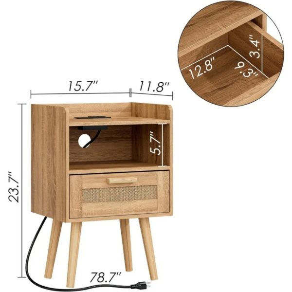 Nightstand-with-Charging-Station-Bedside-Table-with-PE-Rattan-Decor-Drawer-Rattan-Night-Stand-with-Solid_8635c997-f09f-4b91-bce5-24fe11d70d16 Nightstand with Charging Station,Bedside Table with PE Rattan Decor Drawer,Rattan Night Stand with Solid Wood Legs
