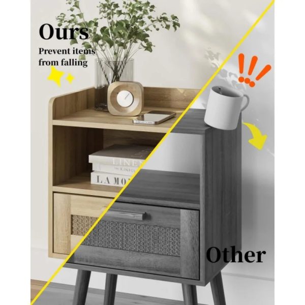Nightstand-with-Charging-Station-Bedside-Table-with-PE-Rattan-Decor-Drawer-Rattan-Night-Stand-with-Solid_ca876444-1c6a-4a75-ab6f-ab4b91829365 Nightstand with Charging Station,Bedside Table with PE Rattan Decor Drawer,Rattan Night Stand with Solid Wood Legs