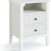 Nightstand with Charging Station, Sofa Table with 2 Drawers Cabinet, Tall End Tables with Wooden Fluted-Design, Nightstand