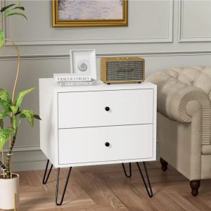 Nightstands-with-2-Storage-Drawers-Metal-Legs-Bedside-Night-Table-for-Storage-in-Bedroom-Stable-Metal Nightstands,with 2 Storage Drawers Metal Legs Bedside Night Table for Storage in Bedroom, Stable Metal Frame,Nightstands