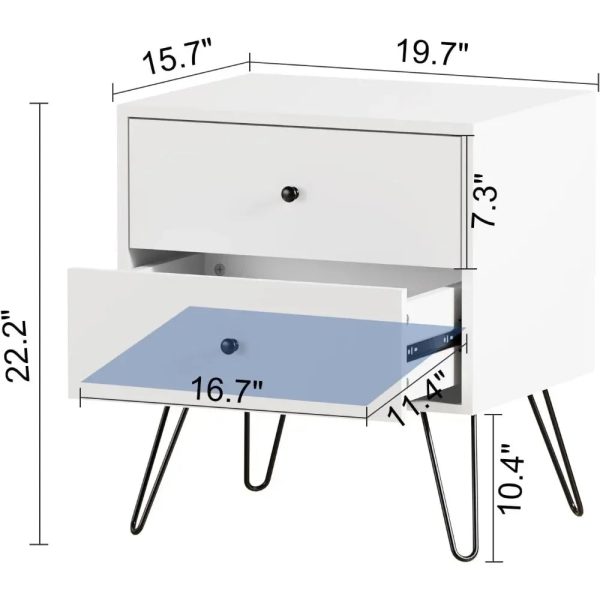 Nightstands，with 2 Storage Drawers Metal Legs Bedside Night Table for Storage in Bedroom, Stable Metal Frame，Nightstands