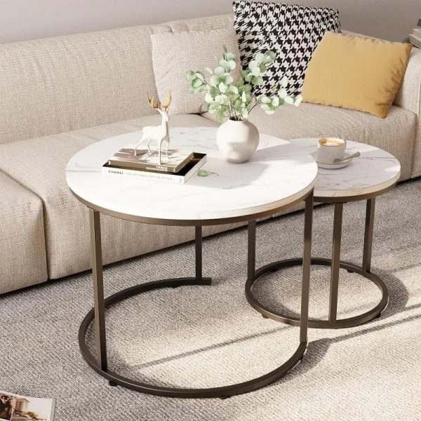 Round-Nesting-Coffee-Table-Side-Table-Set-of-2-End-Tables-for-Living-Room-Bedroom-Balcony Round Nesting Coffee Table Side Table Set of 2 End Tables for Living Room Bedroom Balcony,Faux Marble Wooden Table 31IN