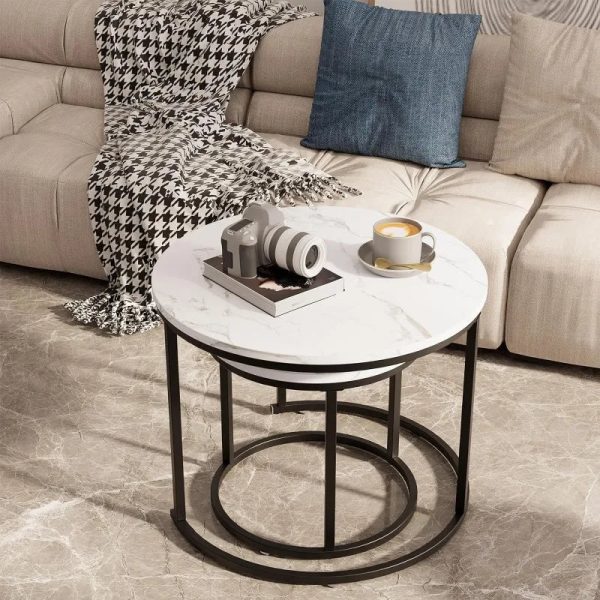 Round-Nesting-Coffee-Table-Side-Table-Set-of-2-End-Tables-for-Living-Room-Bedroom-Balcony_09c39227-345d-4a46-87d0-190202f7bd4c Round Nesting Coffee Table Side Table Set of 2 End Tables for Living Room Bedroom Balcony,Faux Marble Wooden Table 31IN