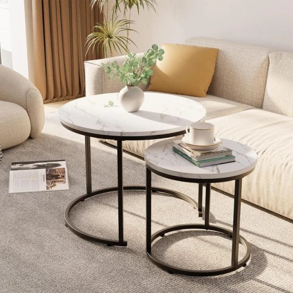 Round-Nesting-Coffee-Table-Side-Table-Set-of-2-End-Tables-for-Living-Room-Bedroom-Balcony_0c7a7afb-43c0-46a9-a523-41a23dfffb55 Round Nesting Coffee Table Side Table Set of 2 End Tables for Living Room Bedroom Balcony,Faux Marble Wooden Table 31IN