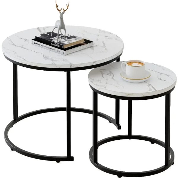 Round-Nesting-Coffee-Table-Side-Table-Set-of-2-End-Tables-for-Living-Room-Bedroom-Balcony_4fc1d3c7-adfd-4655-907d-bfe4115e78f5 Round Nesting Coffee Table Side Table Set of 2 End Tables for Living Room Bedroom Balcony,Faux Marble Wooden Table 31IN