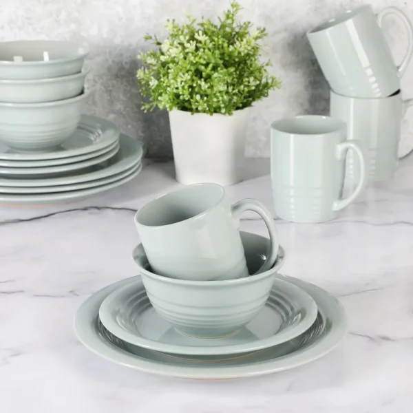 Dinner Plate Set Free Shipping Restaurant Plates 16-Piece Blue Stoneware Dinnerware Set Ceramic Dishes to Eat Tableware Dish Bar