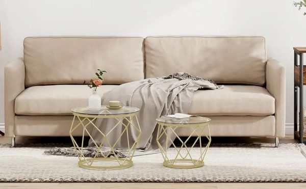 S4d06c28f0ff041539c8da68769e343bbt Gold Coffee Table, Round End Table Set of 2, Coffee Table with Metal Frame and Tempered Glass Top, Modern Accent Side Table