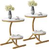 Modern 2-Tier Round End Table with Storage Shelf Faux Marble Top Gold C-Shaped Legs Sofa Side Table
