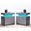 Side Bed Table With LED Light Bedside Tables for the Bedroom Furniture Generic Nightstand Set of 2 LED Nightstand With 2 Drawers