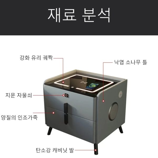 Smart Bedside Table Narrow Smart Nightstands Modern Minimalism LED Ultra Narrow Smart Bedside Table with Wireless USB Charging